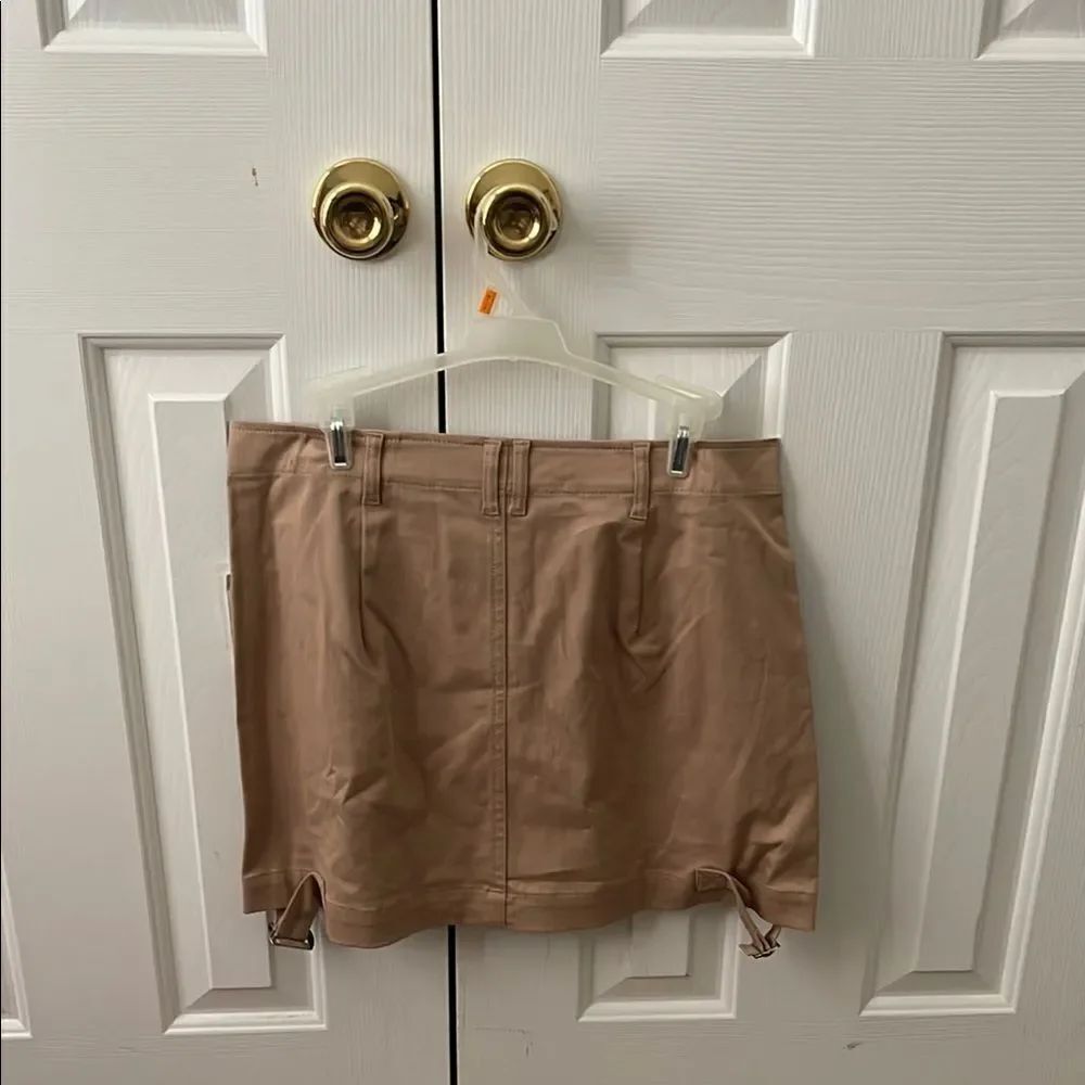 Tan Mini Skirt with Buckle Details